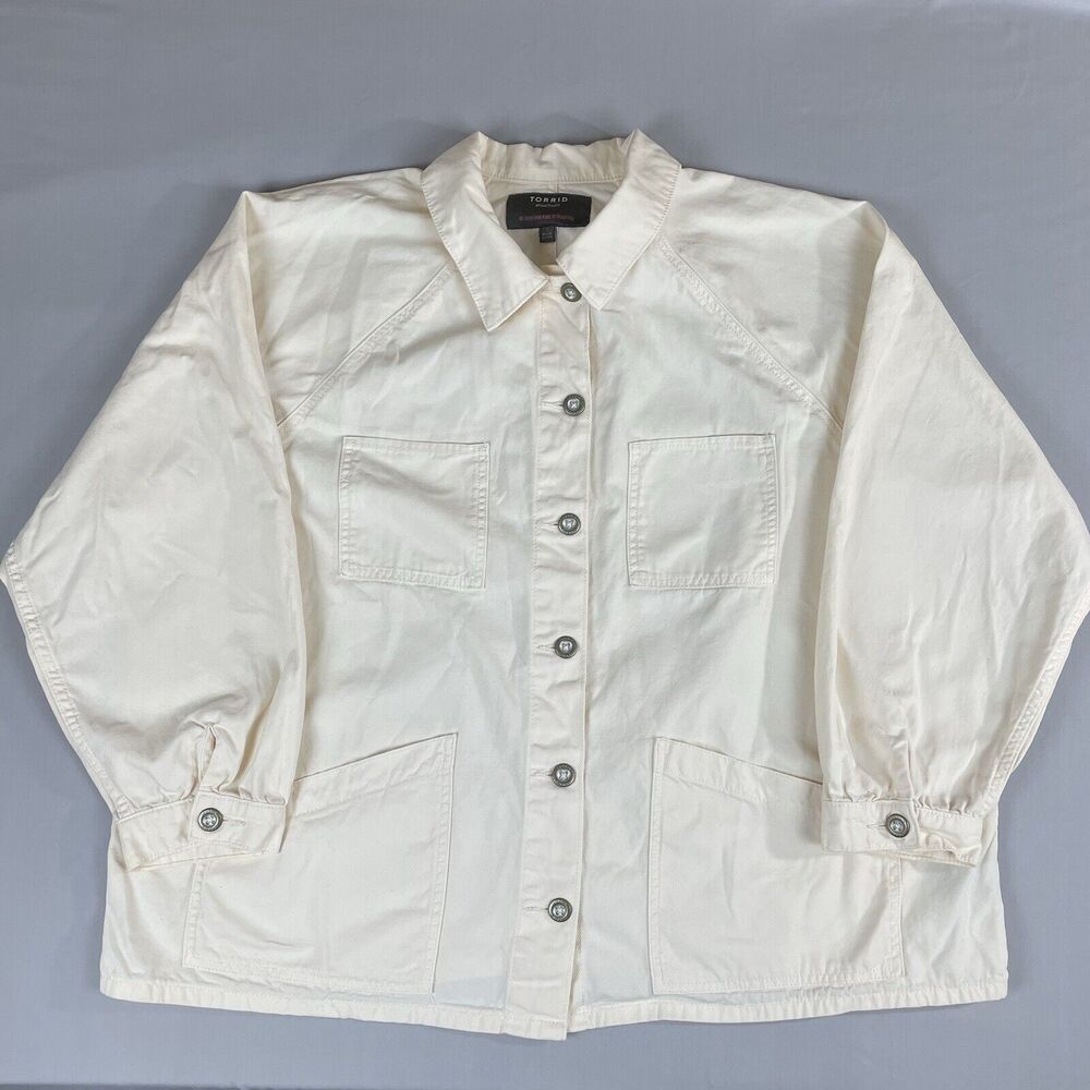 Torrid Chore / Barn Denim Jacket Women’s 3X Ivory Button Up Long Sleeve